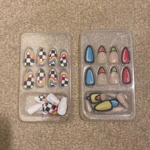 2 Sets of 24 Each Acrylic Press On Fake Nails Rainbows Checkerboard Funky Colors
